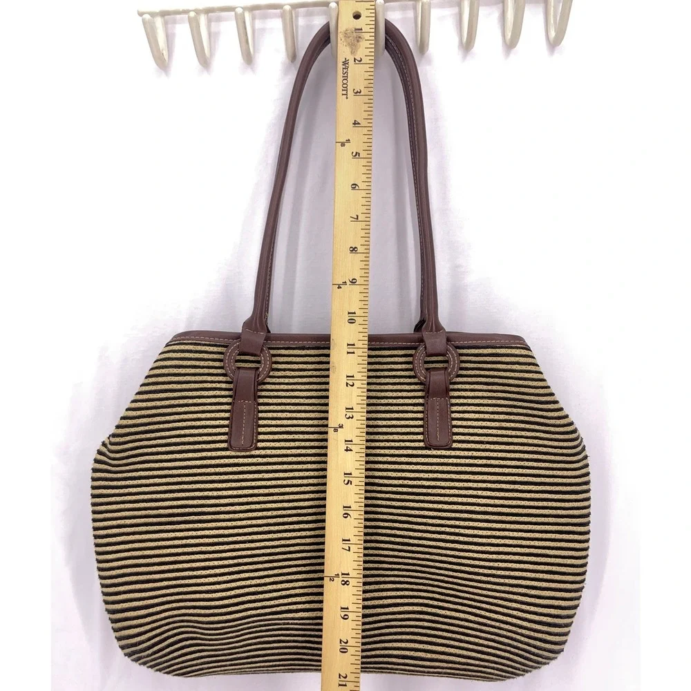 St. John's Bay Brown Striped Straw Tote Bag Woven Beach Shoulder Bag